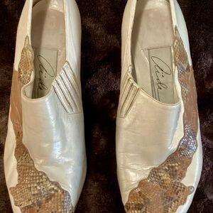 Aidas Vintage Cream and Brown Snake skin Slip-On Shoes